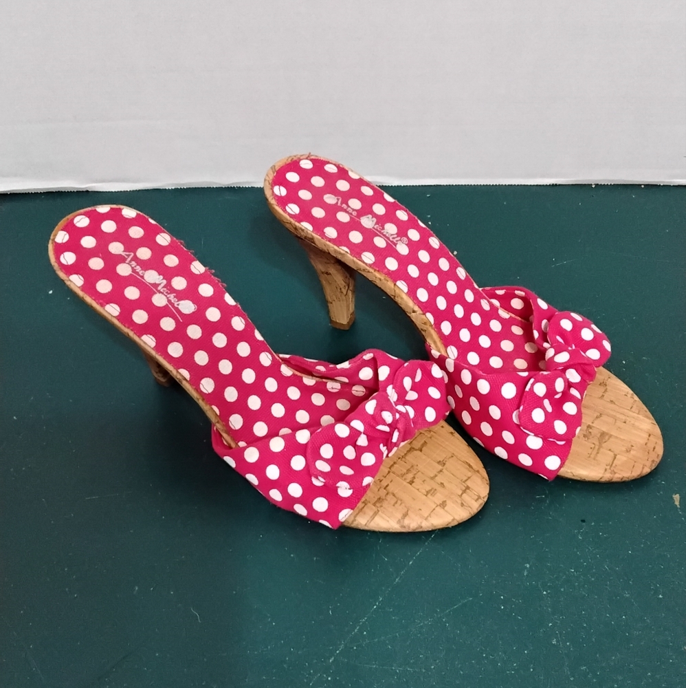 Anne Michelle Polka Dot Pink Heeled Sandals Size 9